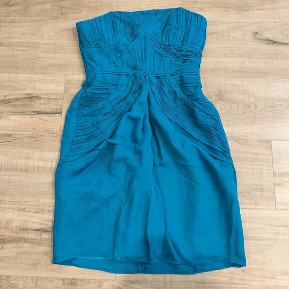 Shoshanna‎ Women's Nahla Dress Size 0 Turquoise Blue Silk Strapless Cocktail NEW - Picture 1 of 10